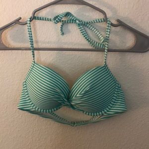Green and White Striped Bikini